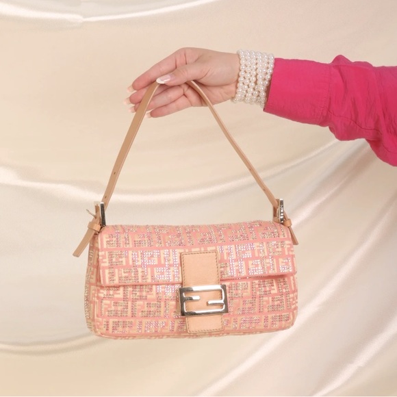 Additional Pics: Authentic Ultra-Rare Fendi Crystal Studded Zucchino Baguette - Picture 3 of 16